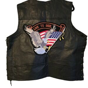 Diamond Plate Buffalo Leather Motorcycle Vest Eagle‎ Patch Lace Up Size 3X